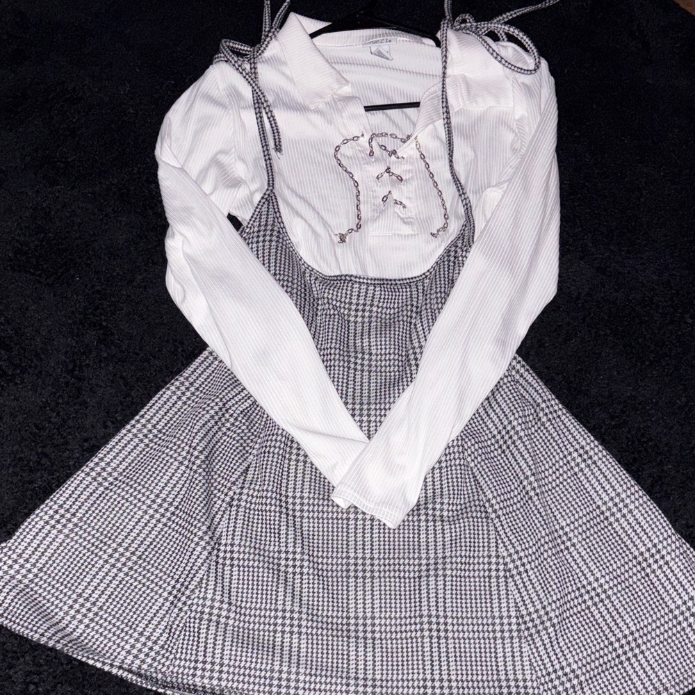 Rue21 Monochrome Plaid Dress with Chain Detail